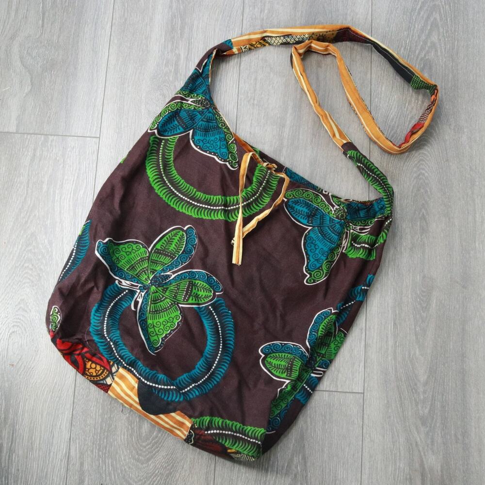 Vtg Reversible Tote Handbag Women M Multicolor Floral Cotton Purse Shoulder Bag